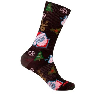 Wrightsock Alltag-Wandersocke Crew Eco Explore Motivsocke (Weihnachten, Anti-Blasen-Socke) braun - 1 Paar