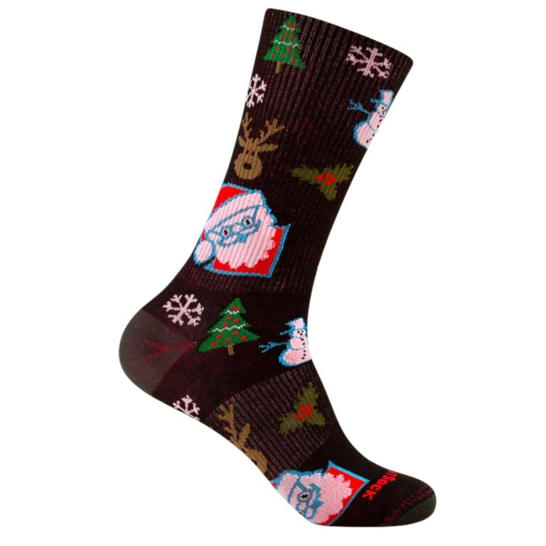 Wrightsock Alltag-Wandersocke Crew Eco Explore Motivsocke (Weihnachten, Anti-Blasen-Socke) braun - 1 Paar