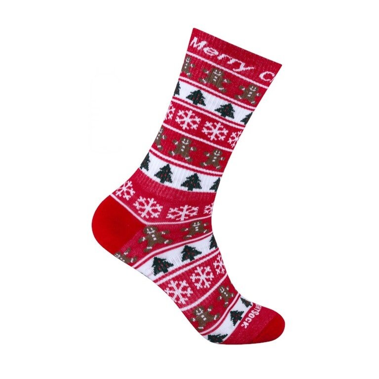 Wrightsock Alltag-Wandersocke Crew Eco Explore Motivsocke (Weihnachten, Anti-Blasen-Socke) rot - 1 Paar