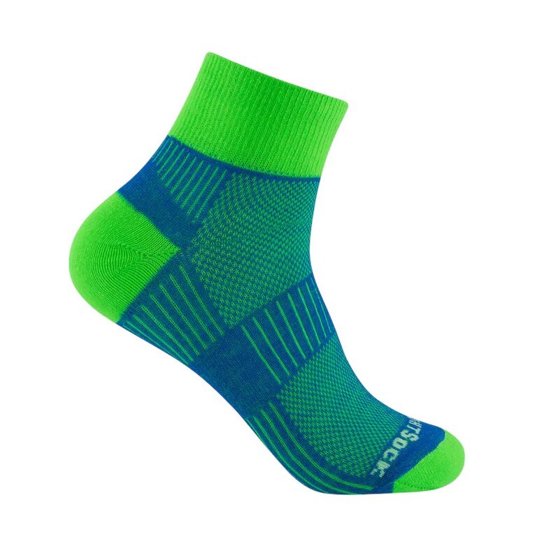 Wrightsock Sportsocken Quarter Coolmesh II (dünn, atmungsaktiv, bequem) blau/grün - 1 Paar