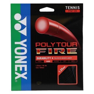 Besaitung mit Tennissaite Yonex Poly Tour Fire (Haltbarkeit+Power) schwarz