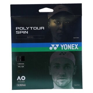 Besaitung mit Tennissaite Yonex Poly Tour Spin (Haltbarkeit+Spin) schwarz