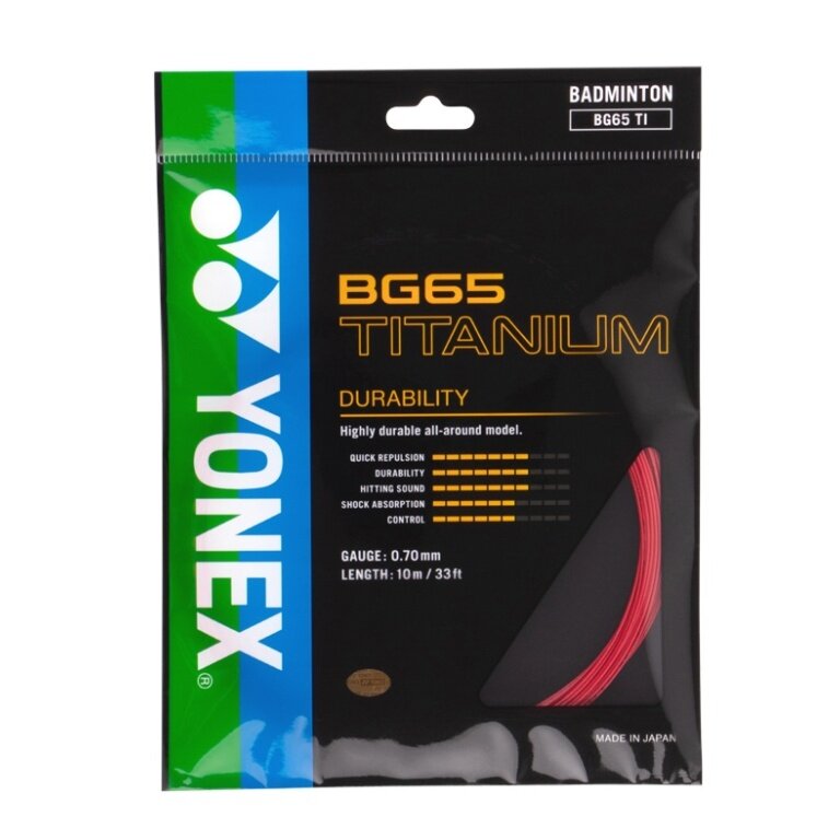 Yonex Badmintonsaite BG 65Ti (Haltbarkeit+Power) rot 10m Set