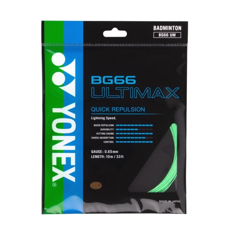 Yonex Badmintonsaite BG 66 Ultimax (Power+Komfort) pastellgrün 10m Set