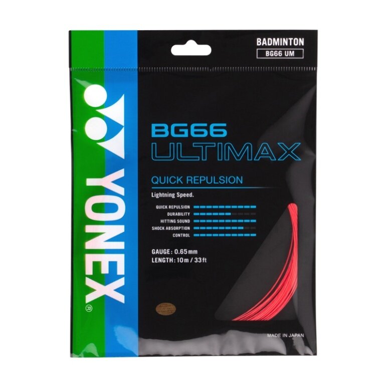 Yonex Badmintonsaite BG 66 Ultimax (Power+Komfort) rot 10m Set