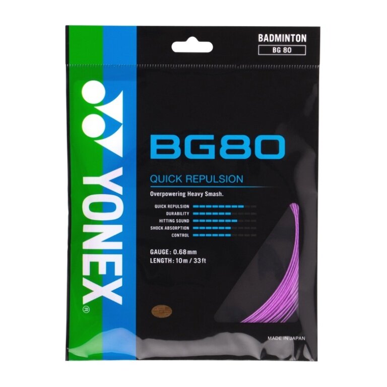 Yonex Badmintonsaite BG80 (Kontrolle+Touch) violett 10m Set