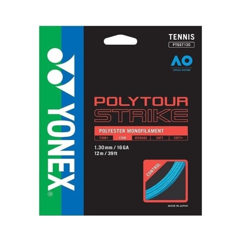 Yonex Tennissaite Poly Tour Strike (Haltbarkeit+Kontrolle) blau 12m Set