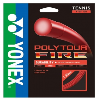 Besaitung mit Tennissaite Yonex Poly Tour Fire (Haltbarkeit+Power) rot