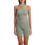 adidas Funktionshose Lounge Short (nahtlos, Rippstruktur) kurz grün Damen