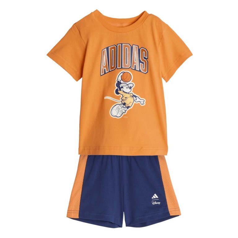 adidas Jogginganzug Disney Micky Maus (T-shirt und kurze Hose) orange/dunkelblau Kleinkinder