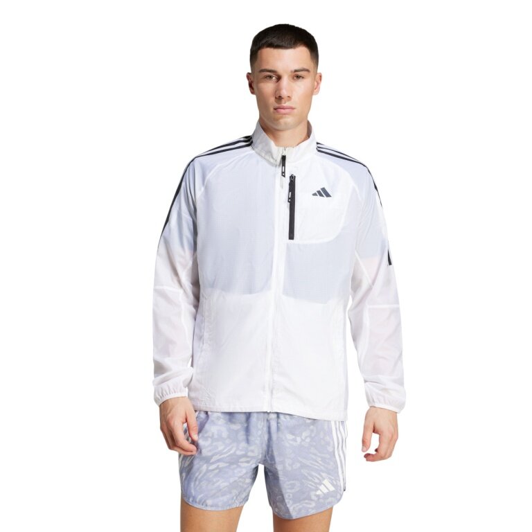 adidas Lauf-Trainingsjacke Own the Run 3-Streifen Packable weiss Herren