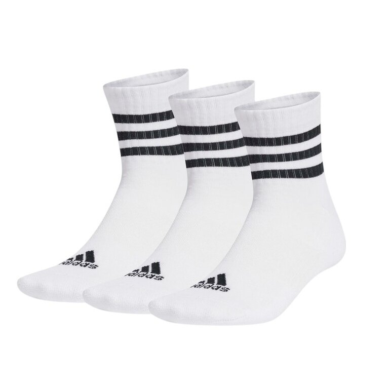 adidas Sportsocken 3-Streifen Cushioned Sportswear Mid-Cut (Baumwolle) weiss/schwarz - 3 Paar