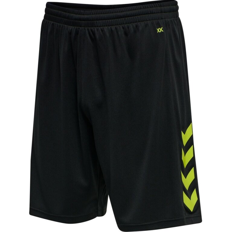 hummel Sporthose hmlCORE XK Poly Shorts (robuster Doppelstrick, ohne Seitentaschen) kurz schwarz/limegrün Herren