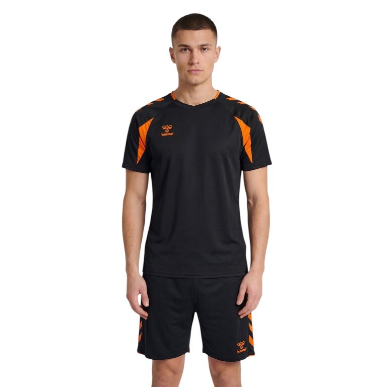 hummel Sport-Shirt hmlCORE 2.0 (rec. Polyester, optimale Bewegungsfreiheit) kurzarm schwarz/orange Herren