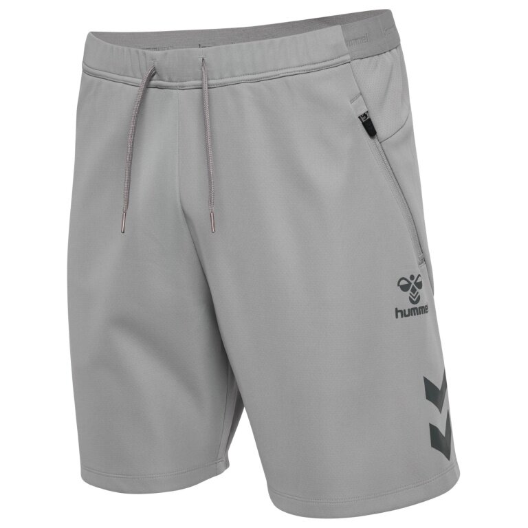 hummel Trainingshose hmlCIMA 2.0 Shorts (rec. Polyester, mit Reißverschlusstaschen) kurz grau Herren