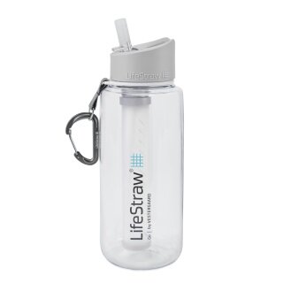 LifeStraw Trinkflasche Go mit Wasserfilter, Verschluss mit Silikonmundstück, Karabiner transparent - 1 Liter