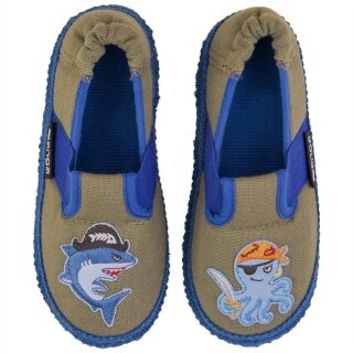nanga Hausschuhe Slipper lustige Piraten braun/blau Kleinkinder/Kinder (Größe 26-30)