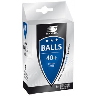 Sunflex Tischtennisball 3-Stern (Plastikball 40+) weiss 6er Kartonverpackung
