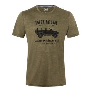 super natural Freizeit-Tshirt Graphic All Terrain - Merinowollmix - olivegrün Herren