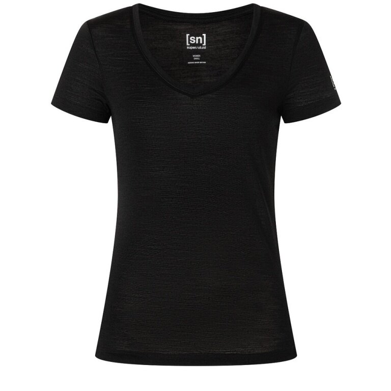 super natural Funktionsunterwäsche Kurzarmshirt V-Neck Sierra 140 Tee (Merino-Mix) schwarz Damen