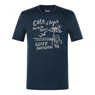 super natural Freizeit-Tshirt Wood Cote D'Azur Tee (Merino-Mix) dunkelblau Herren