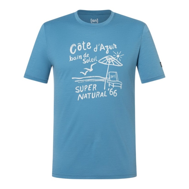 super natural Freizeit-Tshirt Wood Cote D'Azur Tee (Merino-Mix) hellblau Herren