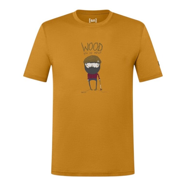 super natural Freizeit-Tshirt Wood Crafti Tee (Merino-Mix) gelb Herren